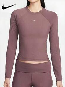 Nike New Women's Breathable Knitted Long Sleeve Crew Neck Sports T-Shirt - Dusty Pink - View 1