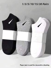 30 Pairs Black, White, Grey Solid Color Fashion Women's Socks, Minimalist Comfortable Versatile, Suitable For Daily Casual Wear - Black - View 8