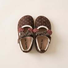 1 Pair 2026 New Children's Polka Dot Flat Shoes, Cherry Hook And Loop Mary Jane Style, Vintage Cute Design, Suitable For Children's Daily Walking And Outfit - Brown - View 4