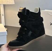 2026 New Style Women's Suede Sneakers, Hidden Inner Elevation, High-Top Board Shoes, Lightweight, Comfortable And Breathable - 靜夜黑色 - 查看 4