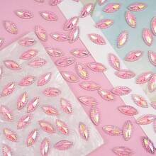 100pcs Light Pink AB Cat Eye Matte Resin Rhinestones 7*15mm Flat Back Plated Bottom, Dress Bag Embellishment Accessories, Transparent Iridescent Asymmetric Rhinestones, Handmade Jewelry Rhinestone Material, Multi-Purpose 3D Decorative Resin Rhinestone Accessories - Light Pink - View 4