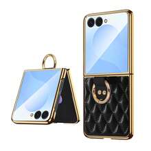 VIETAO 電鍍 PC 材質指環支架人造皮革手機殼，適用於 Galaxy Z Flip 3 4 5 6 7 8 Ultra，附強化玻璃螢幕保護貼 - 黑色 - 查看 12