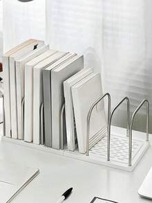 1pc 6-Slot Metal Bookend, Non-Slip Desktop Bookshelf Organizer, Adjustable Book Divider, Suitable For Office And Home, Sturdy Bookshelf Divider, Can Hold Books, Folders And Magazines - Style a - View 9