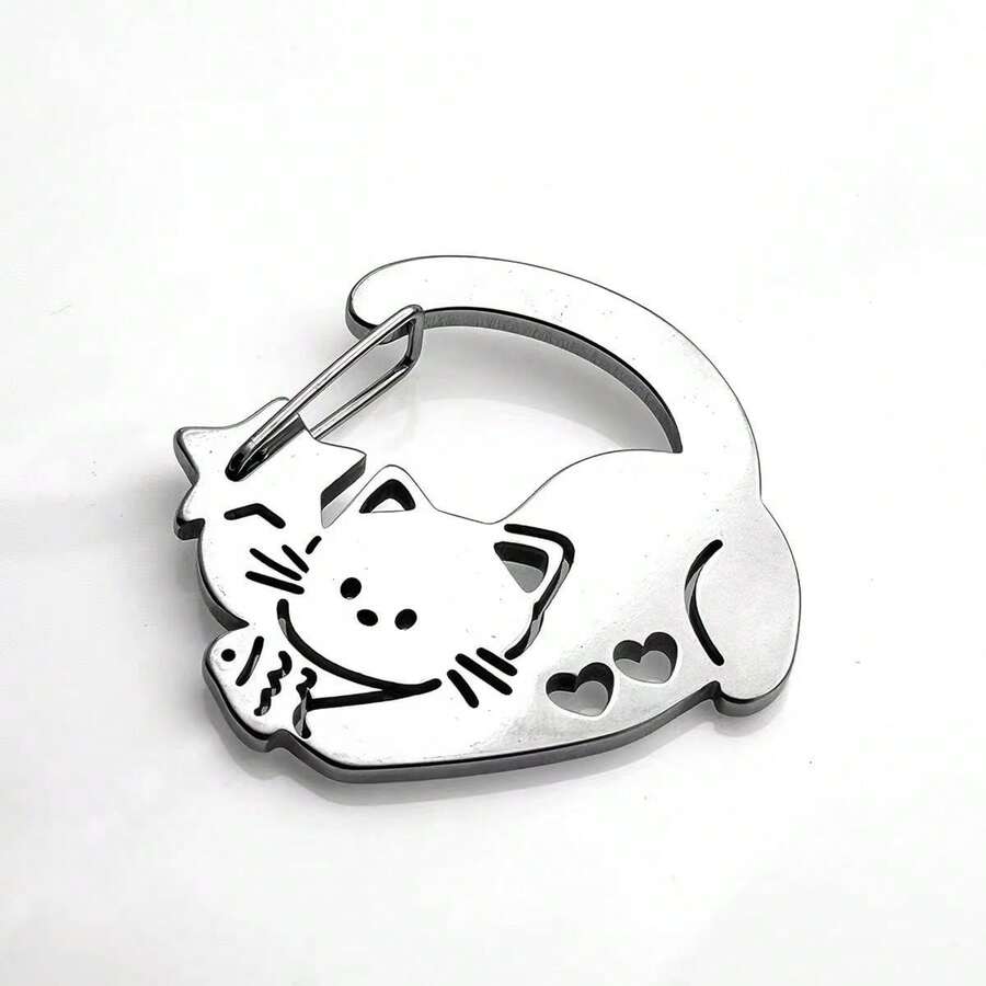 JRESSIAL Cute Cat Carabiner Decorative Pendant - Silver - View 1