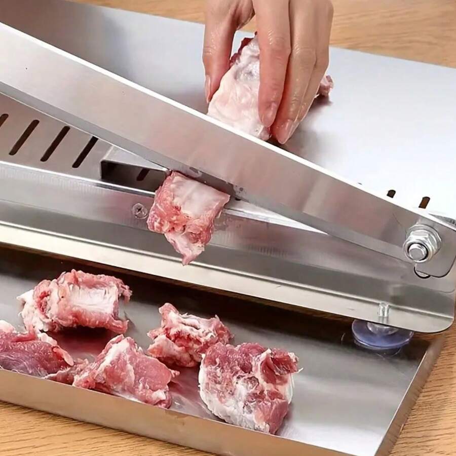 易清洗不鏽鋼手動切肉機,適用冷凍牛肉、蔬菜與骨頭,長方形刀片,無需用電,耐用廚房工具 - 彩色 - 查看 1