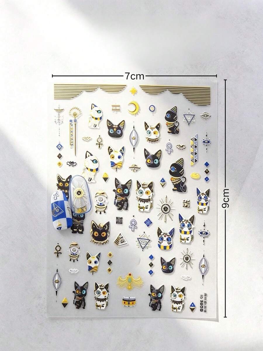 1 Set Decorative Stickers, Aesthetic Stickers, Ancient Egyptian Cat Symbol Pattern, Suitable For Laptop, Camera, Phone Case, Water Cup, Cosmetic Storage Box, Hair Dryer Shell, Metal Decorative Accessories - M - View 1