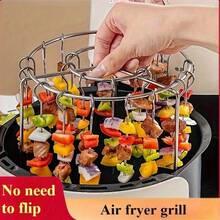 Upgraded Stainless Steel Air Fryer Grill Rack, Non-Stick Round Vertical Grill Rack With 24 Skewers, Air Fryer Accessories For Kitchen Cooking And Grilling, 360° Even Cooking, No Flipping Required, Dishwasher , Reusable Accessories, Suitable For Home Kitchen Grill - Stainless Steel Version - View 7