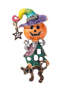 1 Pc Cute Witch & Pumpkin Pattern Brooches For Women, Fashion Clothing Lapel Pins, Ladies Jewelry, Halloween Gifts - Multicolor - View 2