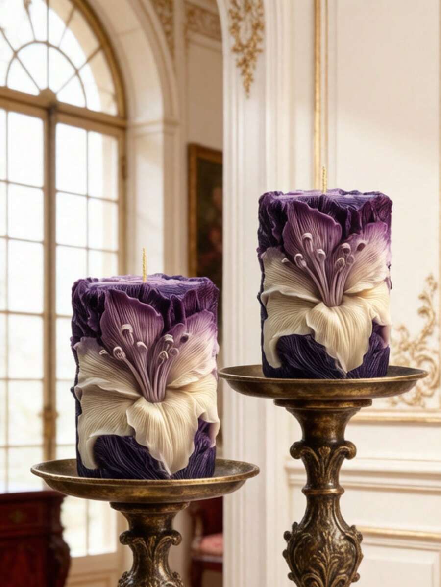 3D 浮雕大百合花圓柱形矽膠蠟燭模具,柔軟矽膠材質,靈活易脫模,適用於大豆蠟、香氛石膏、手工皂 DIY,適合家居裝飾、婚禮伴手禮、節日禮盒 - 百合花圓柱 - 查看 1