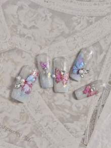 1 Set de Decoración de Arte de Uñas Estilo Etéreo y Soñador, Mariposa Degradada Transparente Hielo Púrpura-Azul con Brillo Láser Fino, Textura Transparente en Relieve 3D, Mariposas de Varios Tamaños Dispuestas Aleatoriamente, Autoadhesivo Fino y Ajustado, Impermeable Duradero y No Fácil de Despegar, Fácil DIY para Principiantes - Multicolor - Ver 4