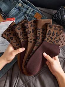 3 Pairs Women's Fashion Leopard Print Mid-Calf Socks, Breathable And Comfortable, Random Color, Suitable For Daily Wear And Outings, All-Season Style - Multicolor - View 5