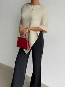 Women's Casual Commuting Simple Solid Color Poncho Sweater, Autumn/Winter Spring - Yellow - View 4