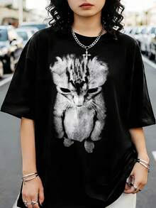 Sad Cat Meme Standing Cat T-Shirt - 黑色 - 查看 1