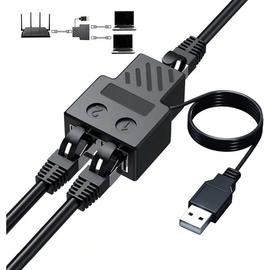 Splitter Ethernet 1 ke 2 100M RJ45 Kabel Jaringan Internet Extender Konektor RJ45 untuk PC TV Box Router - View 1