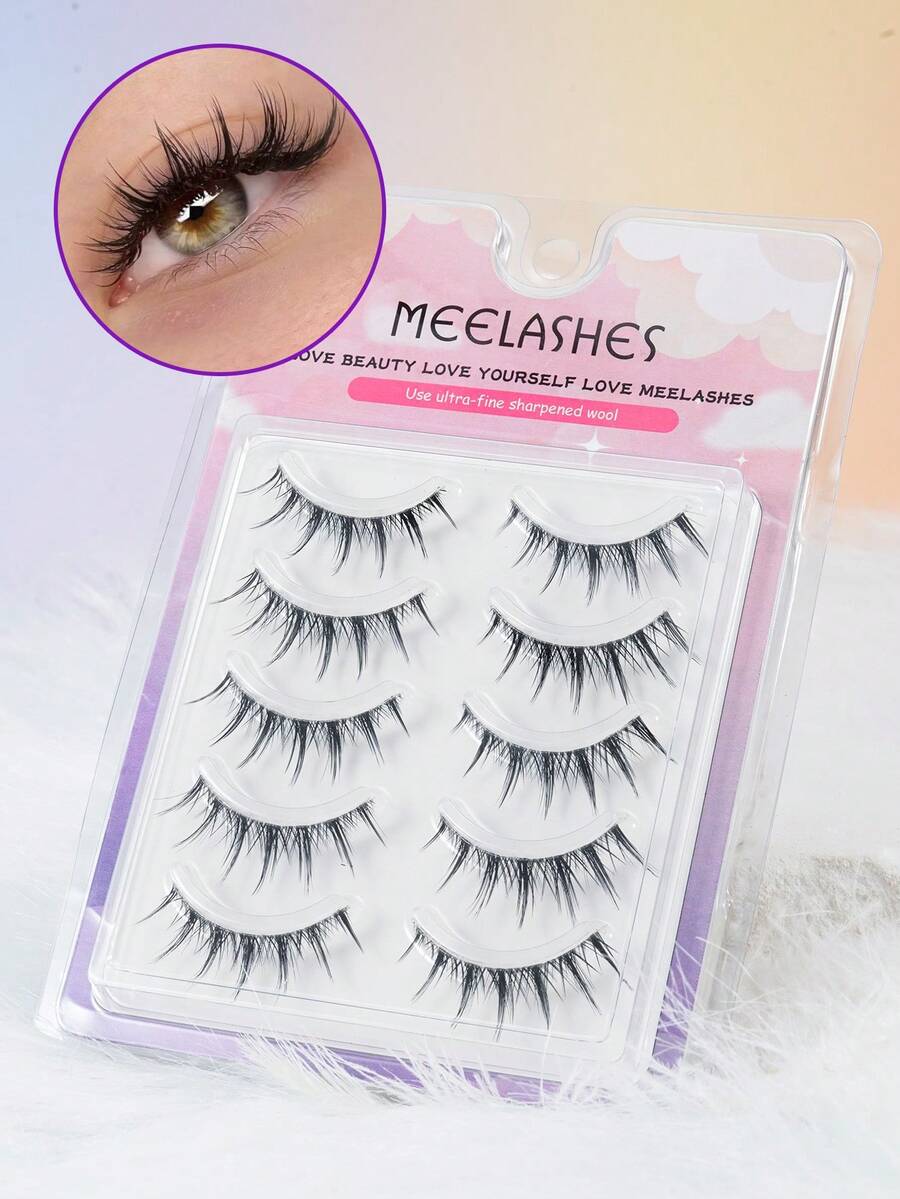 5 Pairs Fairy Manga Style False Eyelashes, Pointed Tail Natural Lengthening, Dual Use For Daily Wear And Camera - View 1