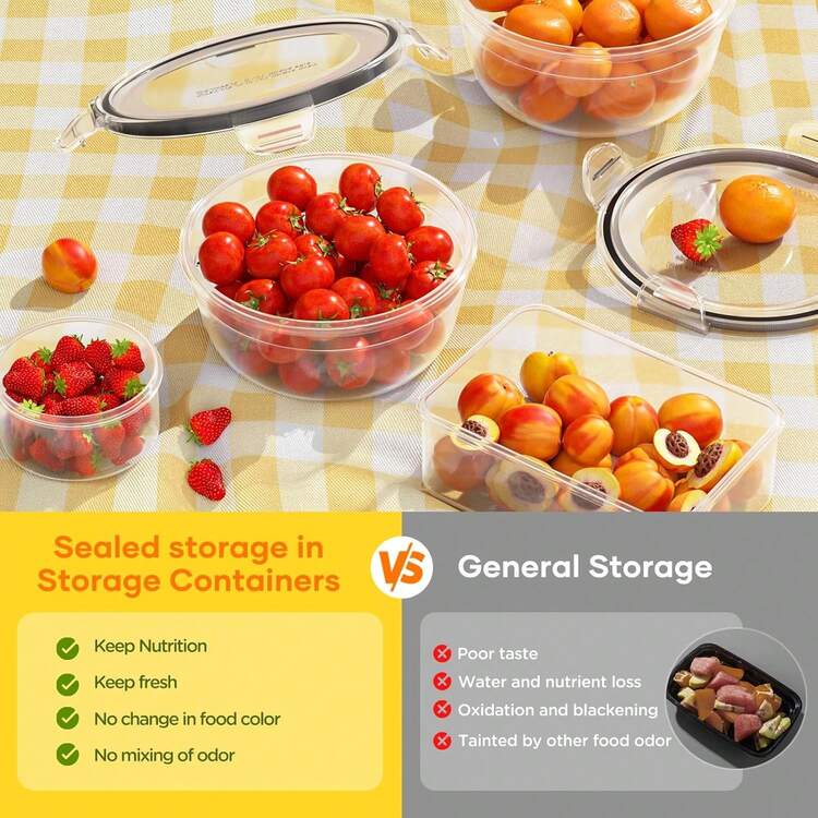 THELIFE 32pcs Food Storage Containers, 9 Sizes, (16 Lids + 16 Containers) Reusable Airtight PP Material With Lids, Suitable For Storing Salads, Pasta, Bento Boxes, Space-Saving, Ideal For Refrigerator And Kitchen Organization - View 4