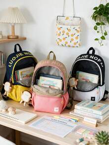 4pcs/1pc Aesthetic Colorblock Neutral Casual Backpack, Large Capacity Student School Bag, Suitable For Middle School, High School, College Students, Boys And Girls, Campus, Travel, Commute, Outdoor, Casual, Daily Use - Multiple Styles - View 4