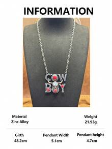 Vintage Western Cowboy Bull Head Turquoise Letter Long Necklace COWBOY Heavy-Duty Distressed Silver Pendant, Multiple Colors Available, American Country Music Festival Hot Girl Outfit Accessory, Outdoor Camping Road Trip Holiday Gift Jewelry - Western Cowboy - View 13