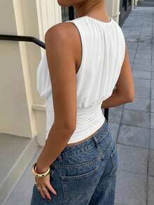 Women Sandy Drapped Casual Elegant Top - White - View 3