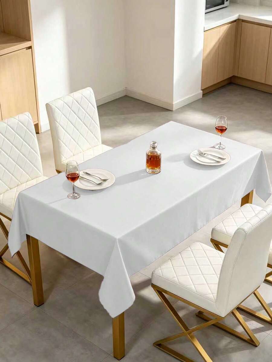 1pc Rectangular Tablecloth, Suitable For Buffet, Holiday Party, Dinner, Wedding And Baby Shower, Home Decoration, Solid Color Tablecloth, Fabric Tablecloth - White - View 1