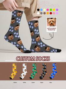 1 Pair Customized Face Pattern Socks, Personalized Photo Socks, Custom Printed Socks, Funny Face Socks, Custom Pattern Socks, Print Any Face Pattern On Socks, Anniversary Gift, Valentine's Day Gift, Unique Birthday Gift, Personalized Collectible - Multicolor - View 3
