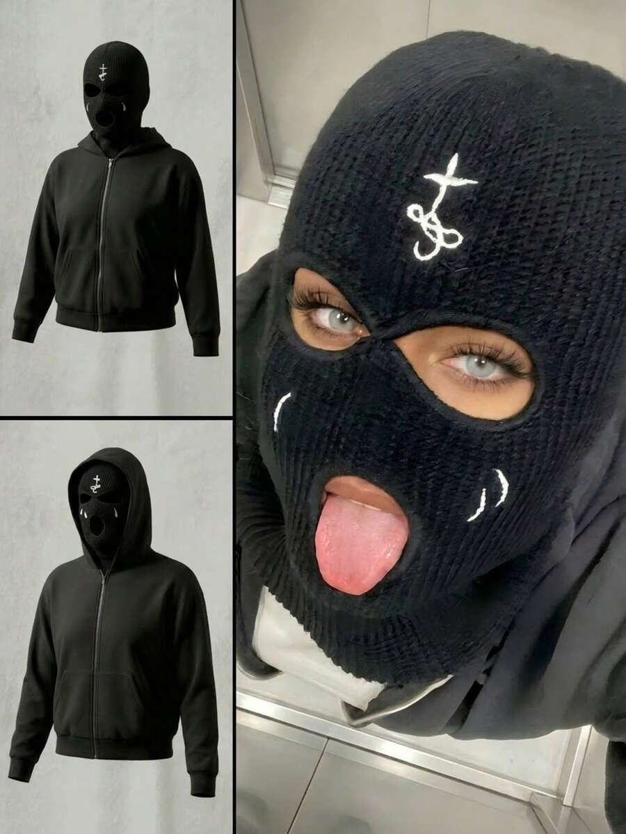 Sweatshirt Wanita Kasual Bahan Fleece Rajut Bordir dengan Resleting dan Kantong, Ukuran Besar, Cocok untuk Pemakaian Sehari-hari, Musim Gugur/Dingin