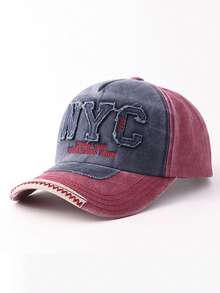 中性復古水洗拼色棒球帽，NYC URBAN 1989 毛邊字母補丁刺繡可調節休閒老爹帽 - NYC拼接 - 查看 9