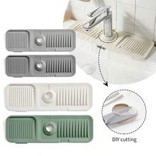 1pc Multi-Size Soft Silicone Faucet Drip Tray, Anti-Splash Anti-Slip Easy To Clean, Minimalist Practical Style, White Gray Green Black Multi-Color Options, Long Strip With Hole, Kitchen Sink Soap Storage Drip Mat, Suitable For Kitchen Sink Bathroom Sink Bar Counter - A - View 11