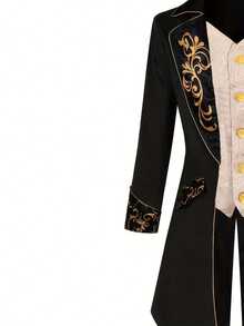European & American Men's Steampunk Medieval Embroidered Tailcoat Jacket, Halloween Stage Performance Costume - Black - View 3