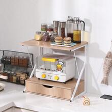 2-Tier Microwave Oven Stand With Slide-Out Drawer – Heavy-Duty Countertop Kitchen Organizer, Wooden Baker's Rack With Sturdy Metal Frame, Compact Space-Saving Design For Small Kitchens - 2-tier Walnut With Drawer - View 1