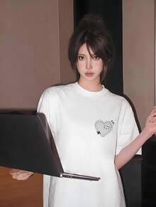 Women's Summer Fashion Short-Sleeved T-Shirt, Versatile Loose-Fitting Round Neck Top - White - View 1