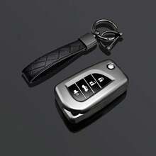 Grey TPU Car Key Cover Keychain Compatible With Toyota Folding 4-Button Aygo Yaris Highlander Camry RAV4 Fortuner Hilux Auris Corolla Avensis Ve Remote Key Shell Protective Case - Type a - View 7