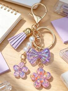 1 pieza Llavero de flor de mariposa, regalo para mujeres, colgante simple y versátil - Púrpura malva - Ver 3