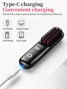 SKYWORTH Mini Wireless Heated Hair Straightener Brush With LCD Screen, Ceramic Coating & Negative Ion, 2000mAh Rechargeable Travel Styler - Multicolor - View 9