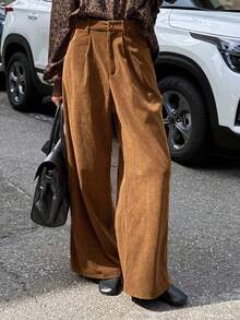 Women's Solid Color Pocket Button Casual Versatile Daily Travel Long Pants - Coffee Brown - View 1