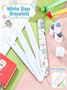 100pcs/50pcs/20pcs/10pcs/1pc White DIY Handmade Wristbands, Blank Colorable PVC Bracelets, Elastic Colorable Bracelets, Suitable For Party Favors, Classroom Rewards And Craft Projects, Teacher Essentials, Slap Bracelets, Slap Bands, Wristbands, PVC Slap Bracelets, Bracelets, Bracelet Slap - White - View 1