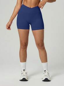 UONNOU Women's Seamless Shorts For Summer, V-Shaped Waist, Ruched Design, Shaping Waist & Hip Curves, Suitable For Yoga & Daily Wear Sports - Navy Blue - View 9