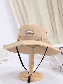 Men's Leather Label Bucket Hat, Large Head Circumference Fishing Hat, 26 New Style Leather Label Sun Protection Hat, UV Protection Outdoor Hiking Hat - A - View 9
