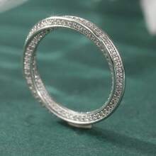 Twisted silver löftesring, infattad med gnistrande vit kubisk zirkonia, delikat tunn bröllopsringstillbehör, minimalistisk och mångsidig, lämplig för par som löfte, förlovning och daglig användning - Silver - Visa 11