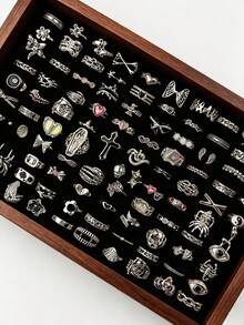 10/20pcs/Pack Cincin Burung Hantu & Ular Gaya Punk Vintage, Perhiasan Jari Berbentuk Hewan yang Modis, Aksesori Pesta Liburan, Hadiah - Cincin perak bergaya punk - View 34
