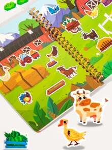 Libro de pegatinas de gelatina reutilizable para niños, libro de actividades de pegatinas de dibujos animados con múltiples escenas, juguete de pegatinas portátil y silencioso, regalo - Multicolor - Ver 5
