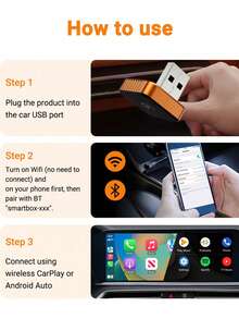 XUDA 新款 Mini CarPlay AI Box，無線 CarPlay 與 Android 二合一車載音訊，有線轉無線功能，支援 2.4-5.0 GHz WiFi 5，時尚便攜式車用 CarPlay 接收器，相容 99% 具備有線 CarPlay 與 Android 功能的汽車 - 亮橙色 - 查看 4