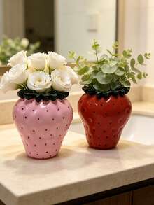 1Pc Creative Strawberry Resin Vase - Fruit Shape Flower Vase For Living Room & Desk, Cute Home Decor | Home Decor, Room Decor, Boho Decor, Desk Decor, Cute Collectible, Unique Gift - New Arrival - Strawberry Combo - View 9