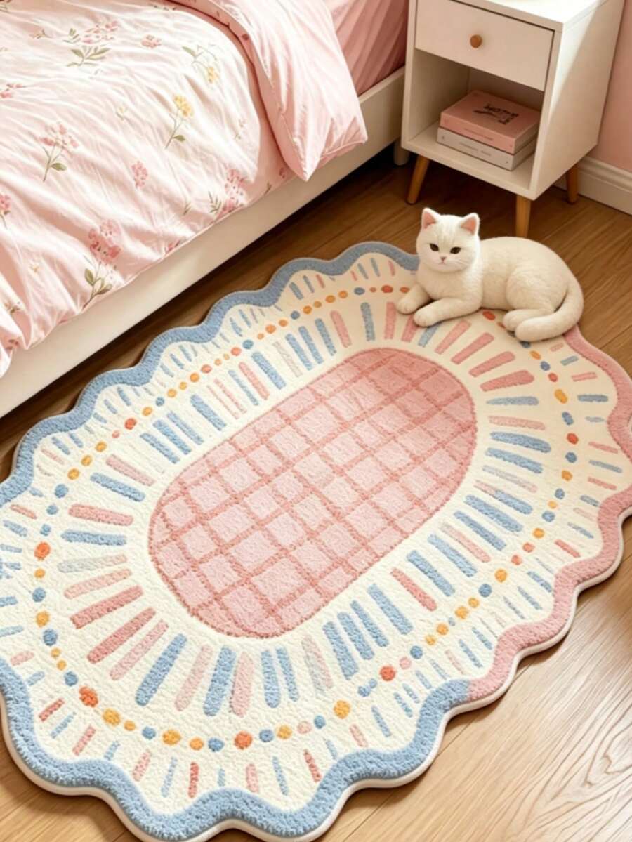 1pc Colorful Dopamine Line Plush Decorative Rug, Bathroom Mat, Bathroom Carpet, Autumn/Winter Thickened Carpet, Doormat, Carpet, Floor Mat, Area Rug, Bedroom Carpet - Multicolor - View 1