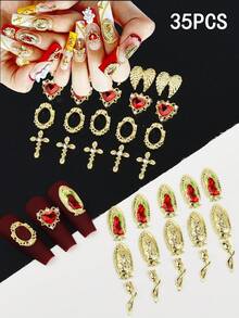35pcs Mixed Color Nail Art Decorations, Including Virgin Mary, Cross, Heart And Angel Patterns, Suitable For DIY Nail Art And Decorating Women's Nails - Multicolor - View 7