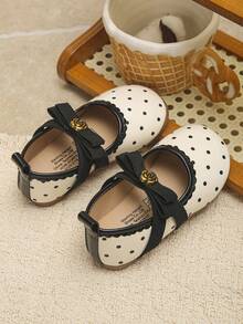 1 Pair Girls' New Fashion Elegant Minimalist Comfortable Shiny Printed PU Breathable Material Handmade Bow Rose Flower Buckle Decor Elastic Strap Floral Trim Design Soft Slip-On Easy Wear Flat Mary Jane Princess Shoes, Match With Skirts, Jeans, Home, School, Performance, Suitable For Spring, Summer, Autumn, Holiday Gift Choice - Beige - View 9