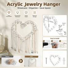 Heart-Shaped Transparent Acrylic Jewelry Display Rack, Wall-Mounted Necklace Storage Rack, Transparent Necklace Bracelet Key Organizer, Bedroom Vanity Cute Room Decor Accessory Storage Rack, Anti-Tangle Jewelry Collection Display Rack - Clear - View 4