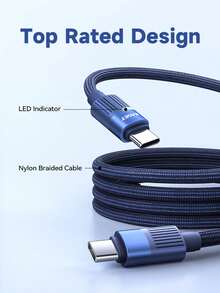 EAGET 240W 5A Braided USB-C Fast Charging Cable Durable Nylon Cord For Type-C Devices - Blue - View 3