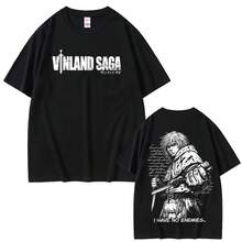 Anime T-Shirt Vinland Saga Thorfinn für Damen und Herren, Vintage 90er Jahre Oversize T-Shirt mit kurzen Ärmeln, hochwertiges Baumwoll-T-Shirt für Herren. - Schwarz - Übersicht 1