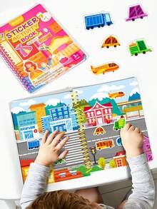 Libro de pegatinas de gelatina reutilizable para niños, libro de actividades de pegatinas de dibujos animados con múltiples escenas, juguete de pegatinas portátil y silencioso, regalo - Multicolor - Ver 6